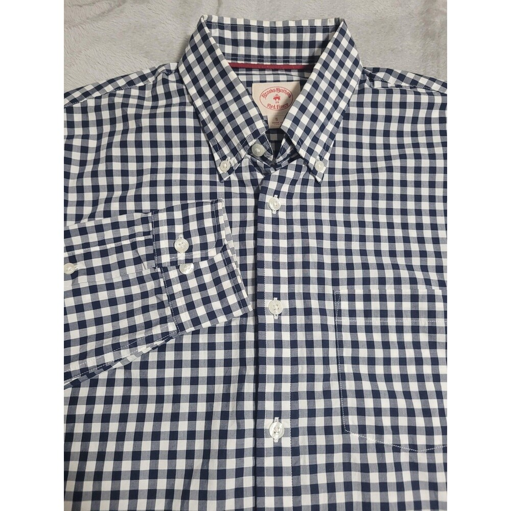 Brooks Brothers Red Fleece Shirt Mens Small Blue Check Long Sleeve Button Down